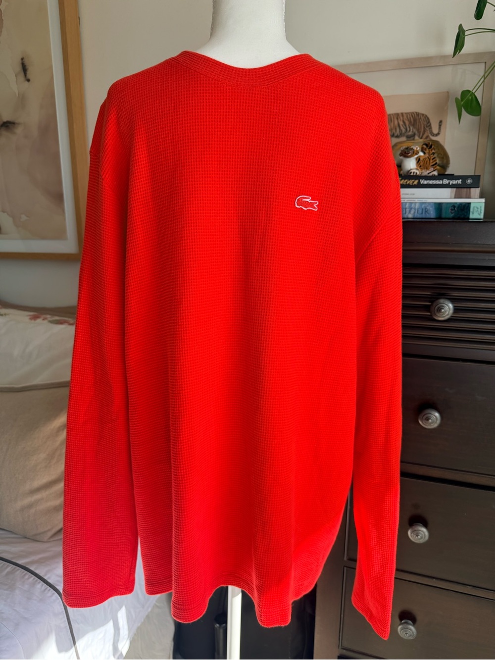 Lacoste Men’s Bright Red Waffle Crewneck Sweater